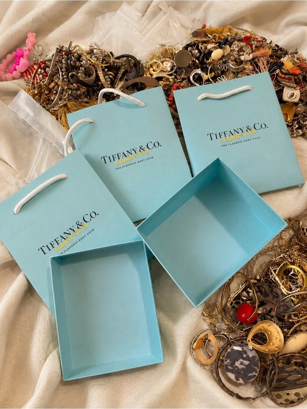 Tiffany & Co. 3 Mini Shopping Bags + Empty Gift Box | Blue Packaging | 4 Pc Set